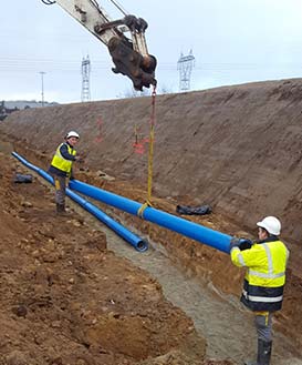 Uma rede de ferro fundido para água e uma segunda para incêndio para a transferência do Mercado de Interesse Nacional de Nantes